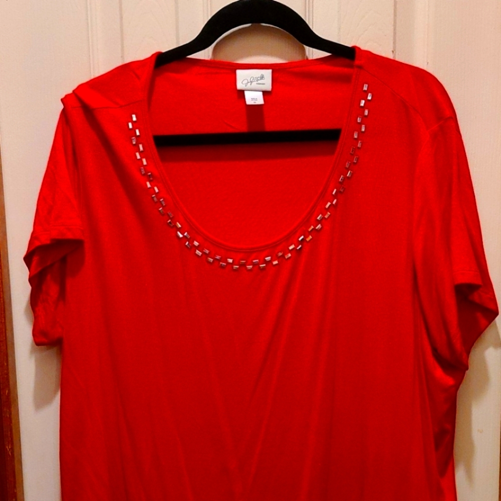 Plus size blouse with bling. True red